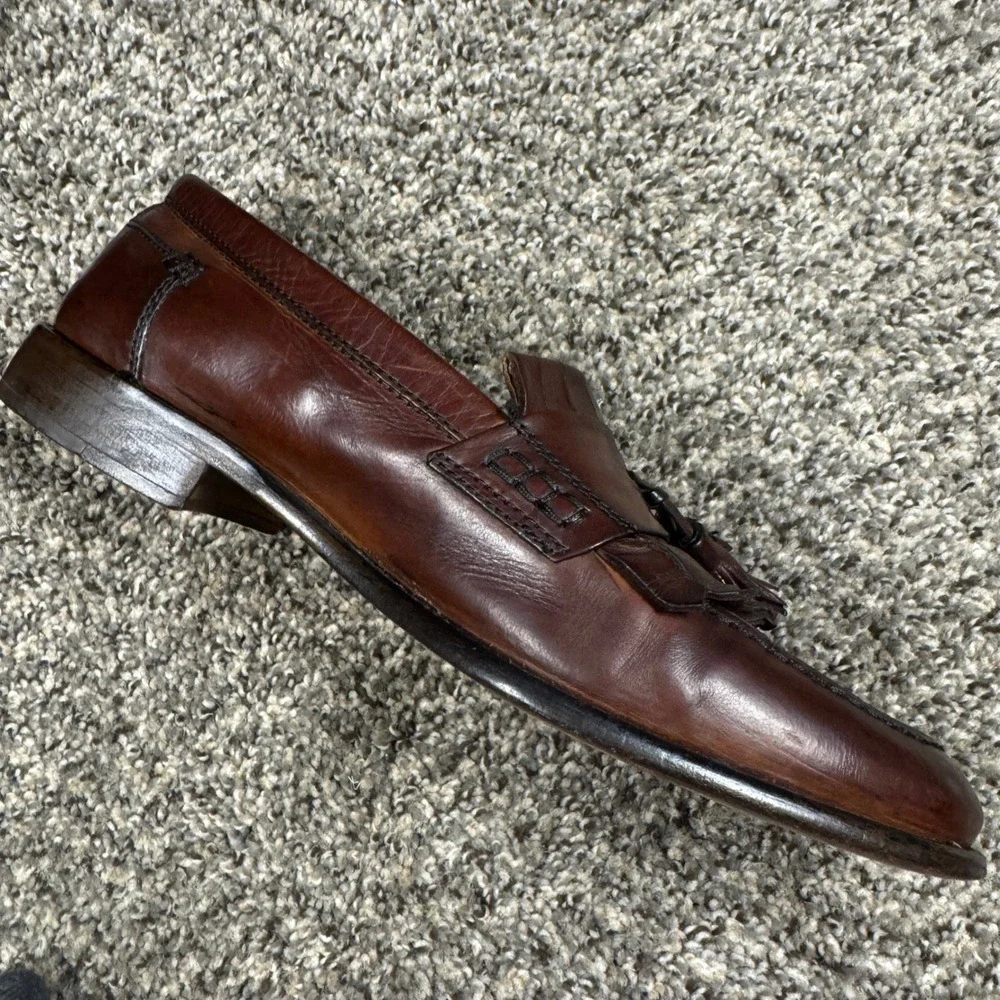 Johnston & Murphy SZ 10 Mens Brown Leather Kiltie Tassel Loafers Made in Italy